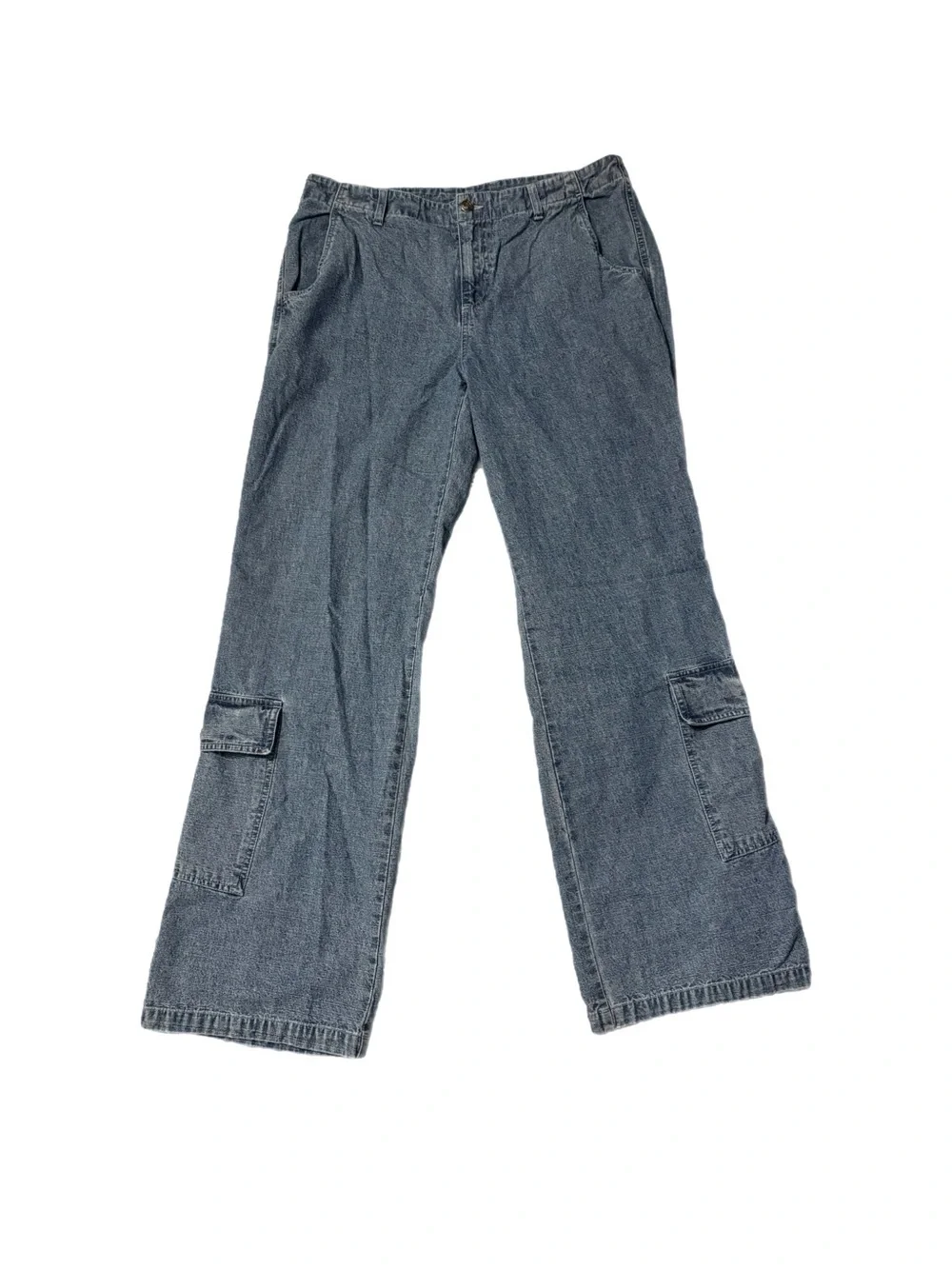 VTG Spiegel High Rise Cargo Jeans Medium Wash Relaxed Wide Leg Utility Y2K